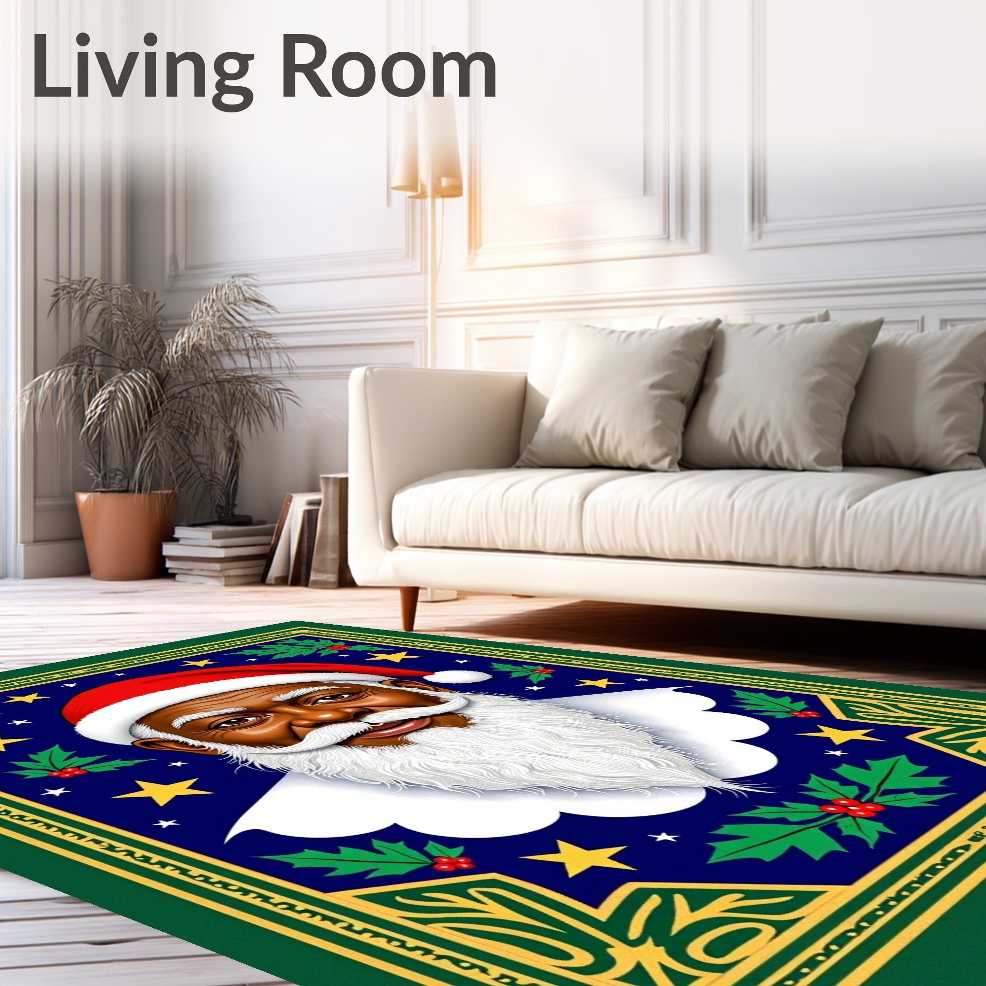 Festive Santa Claus Holly Stars Rug