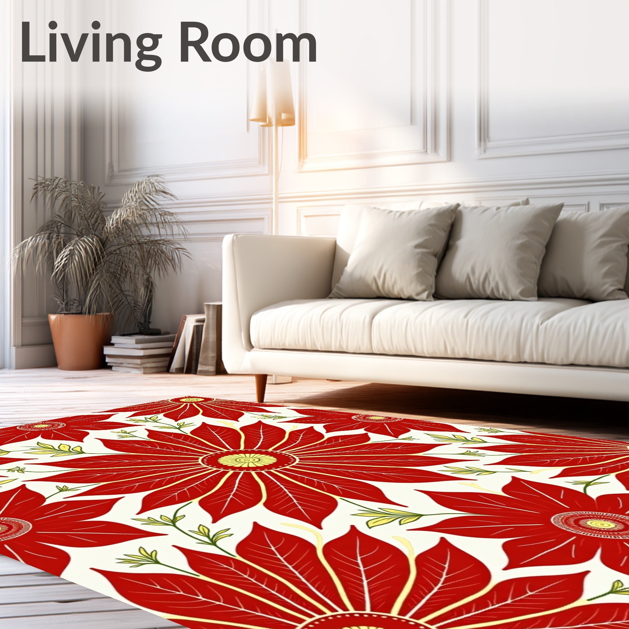 Bold Red Floral Medallion Vines Rug