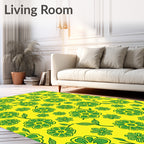 Retro Yellow Green Floral Bloom Rug