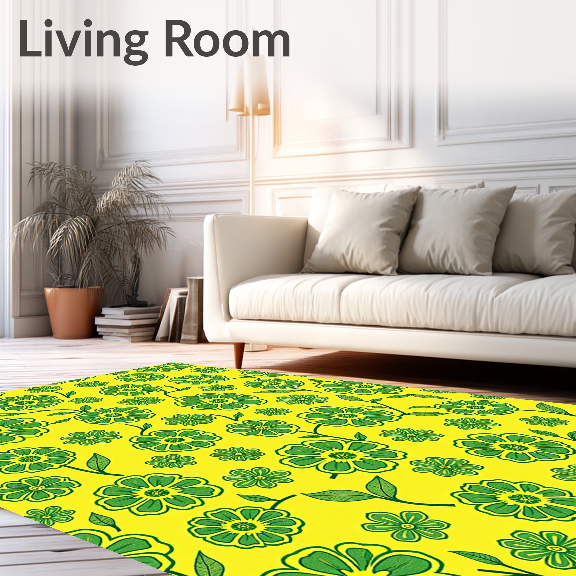 Retro Yellow Green Floral Bloom Rug