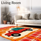 Red Truck Christmas Trees Plaid Rug