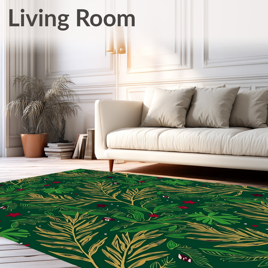 Emerald Green Festive Foliage Stars Rug