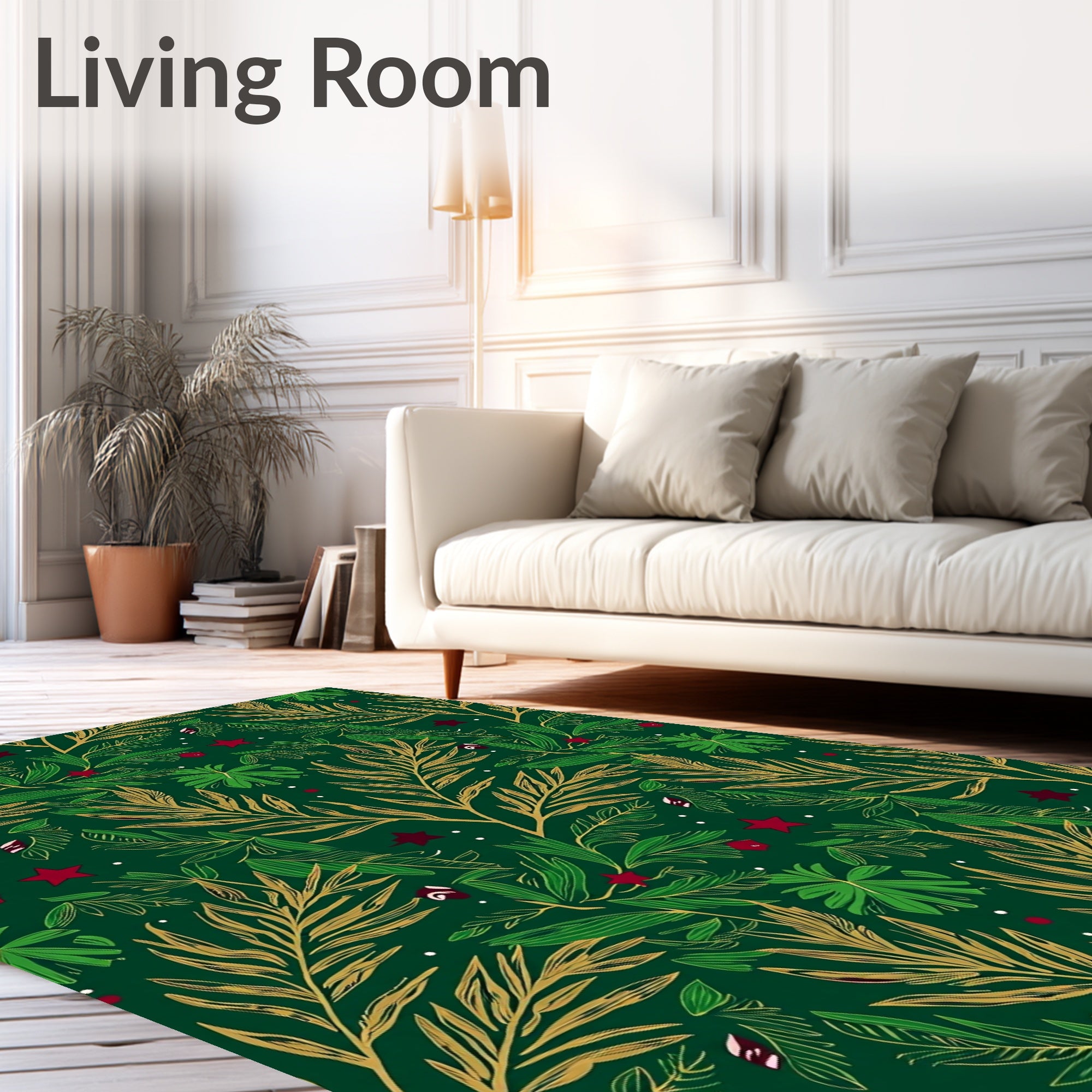 Emerald Green Festive Foliage Stars Rug
