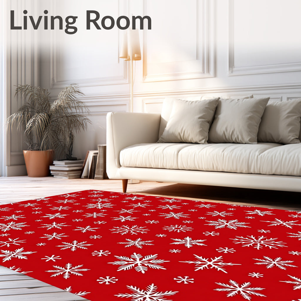 White Snowflake Cluster Red Field Rug