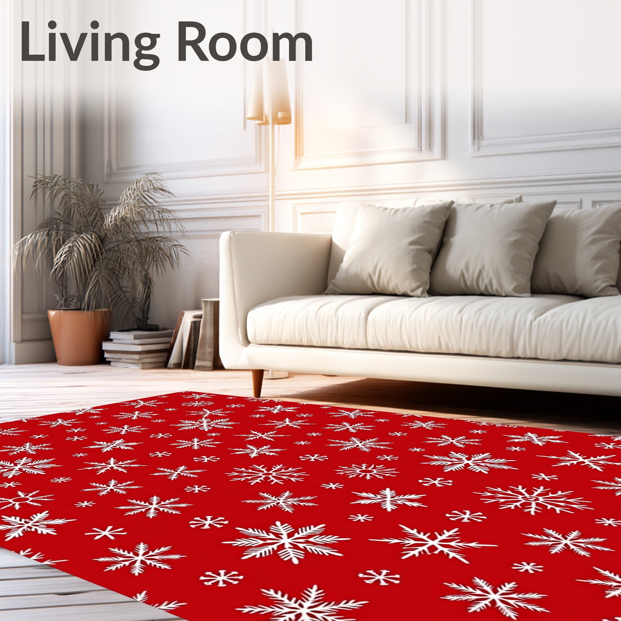 White Snowflake Cluster Red Field Rug