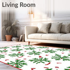 Green Snowflake Red Accents Textile Rug