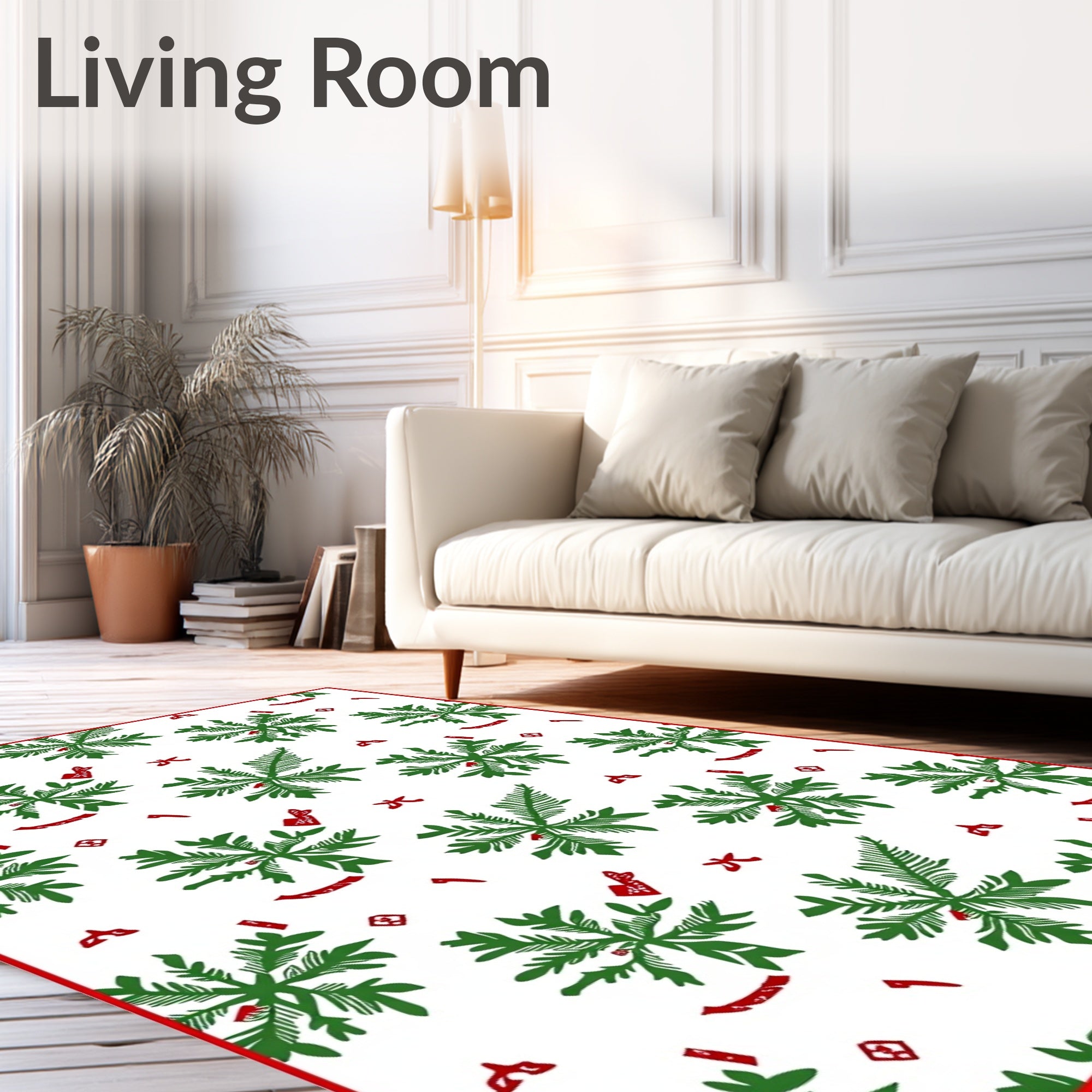 Green Snowflake Red Accents Textile Rug