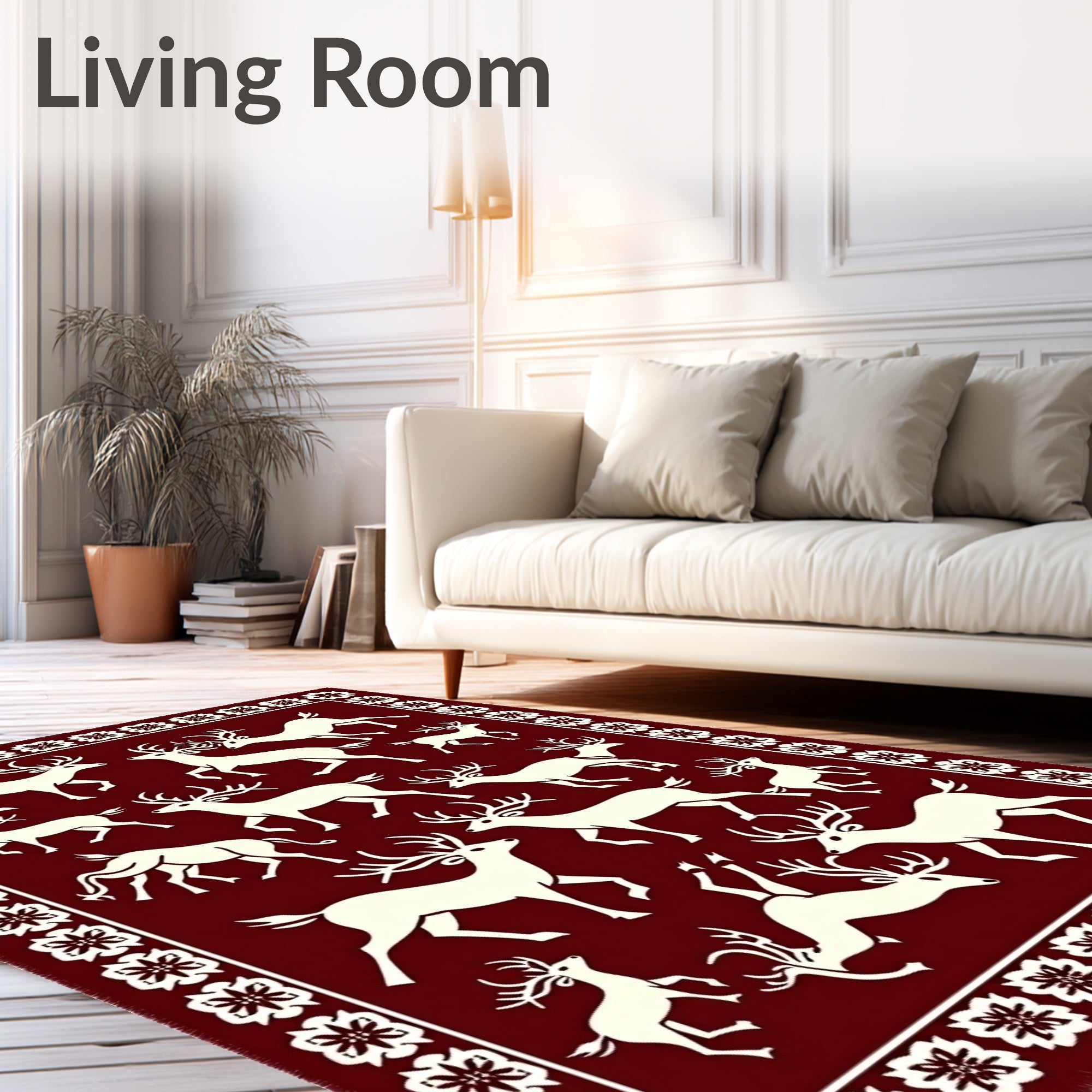 Crimson Deer Herd Border Rug