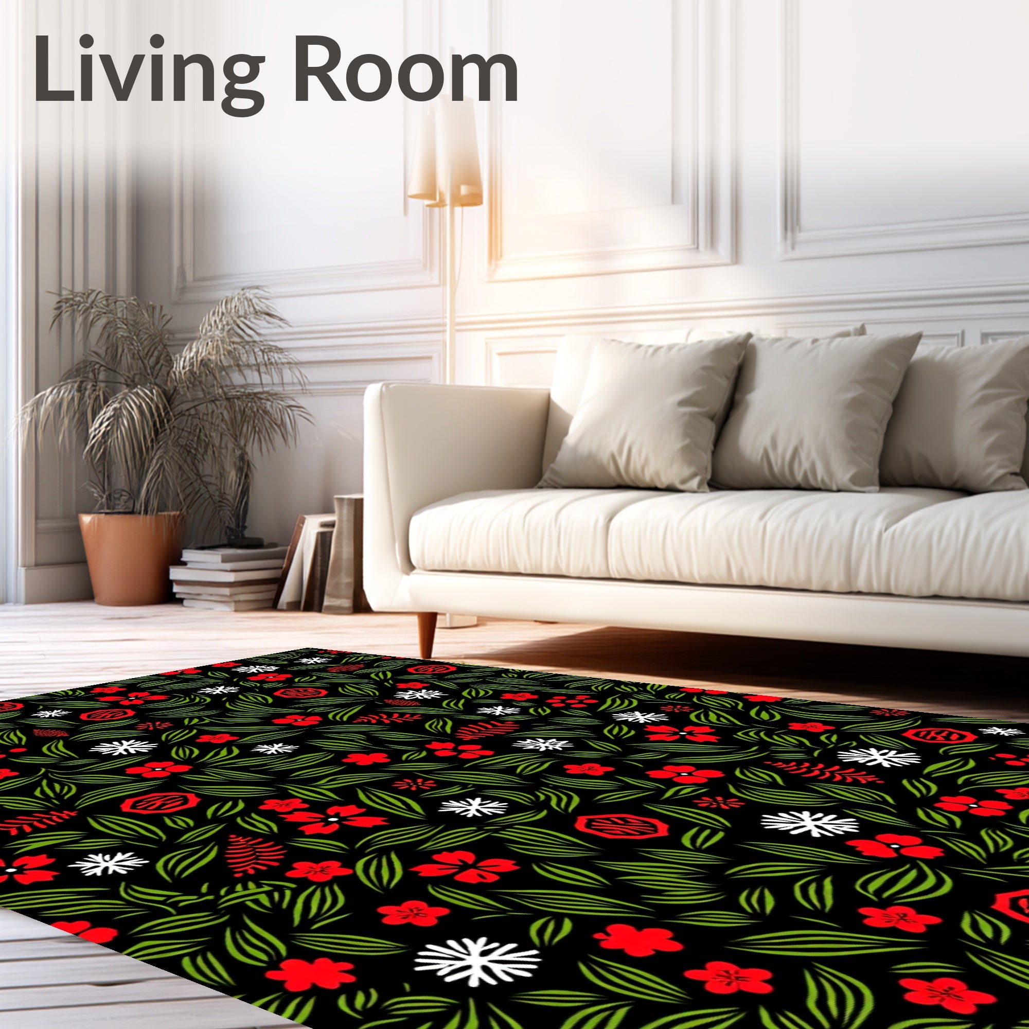 Red White Floral Foliage All Over Rug