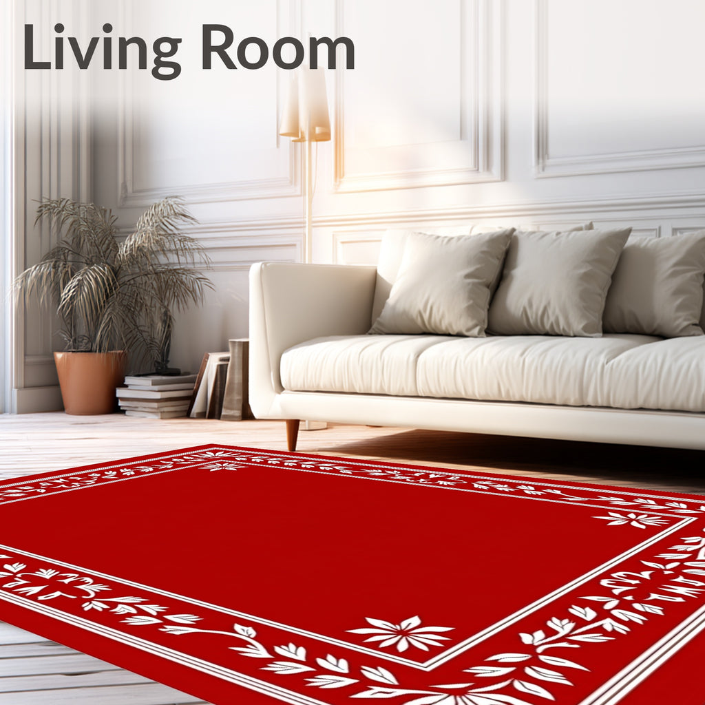 Crimson White Floral Border Rug
