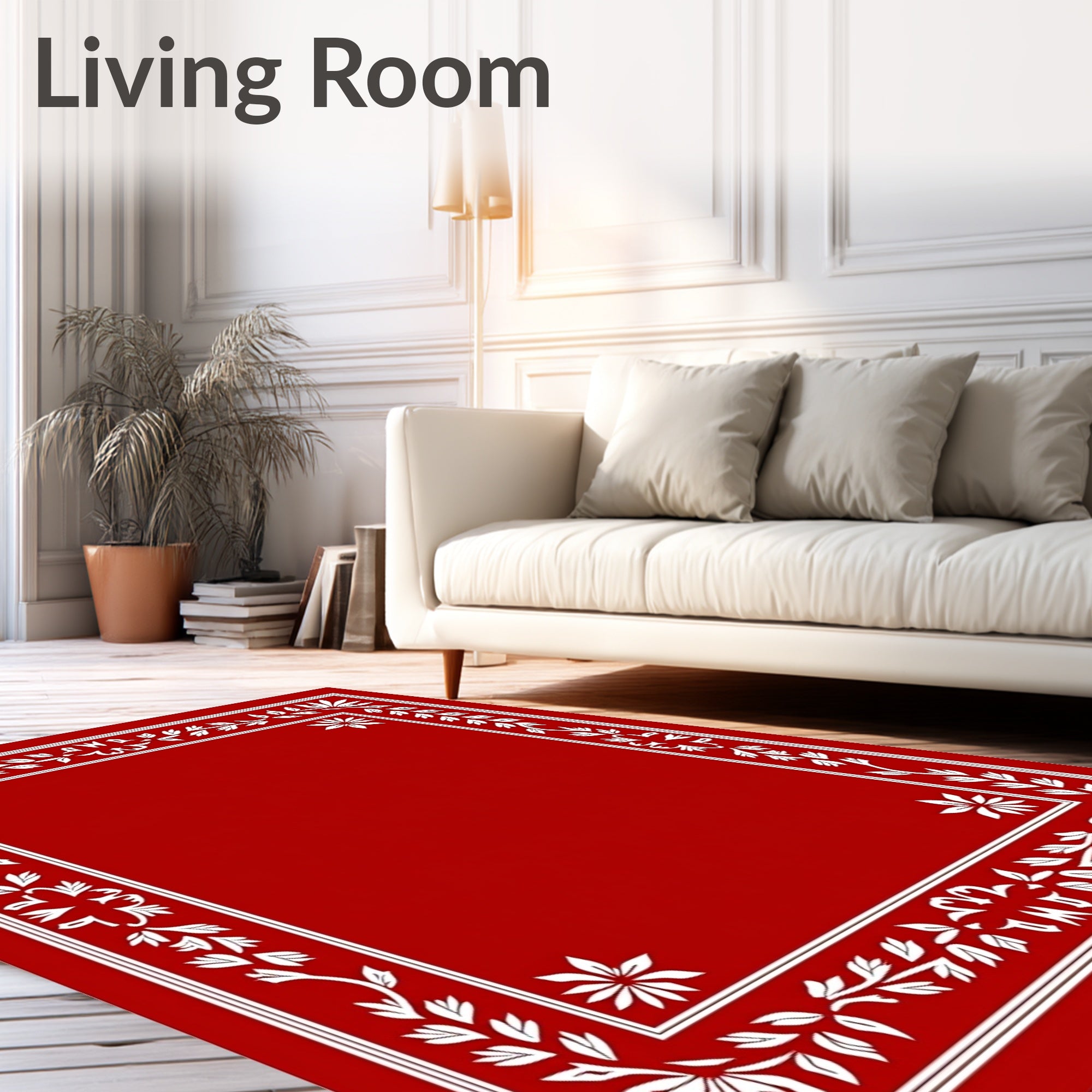 Crimson White Floral Border Rug