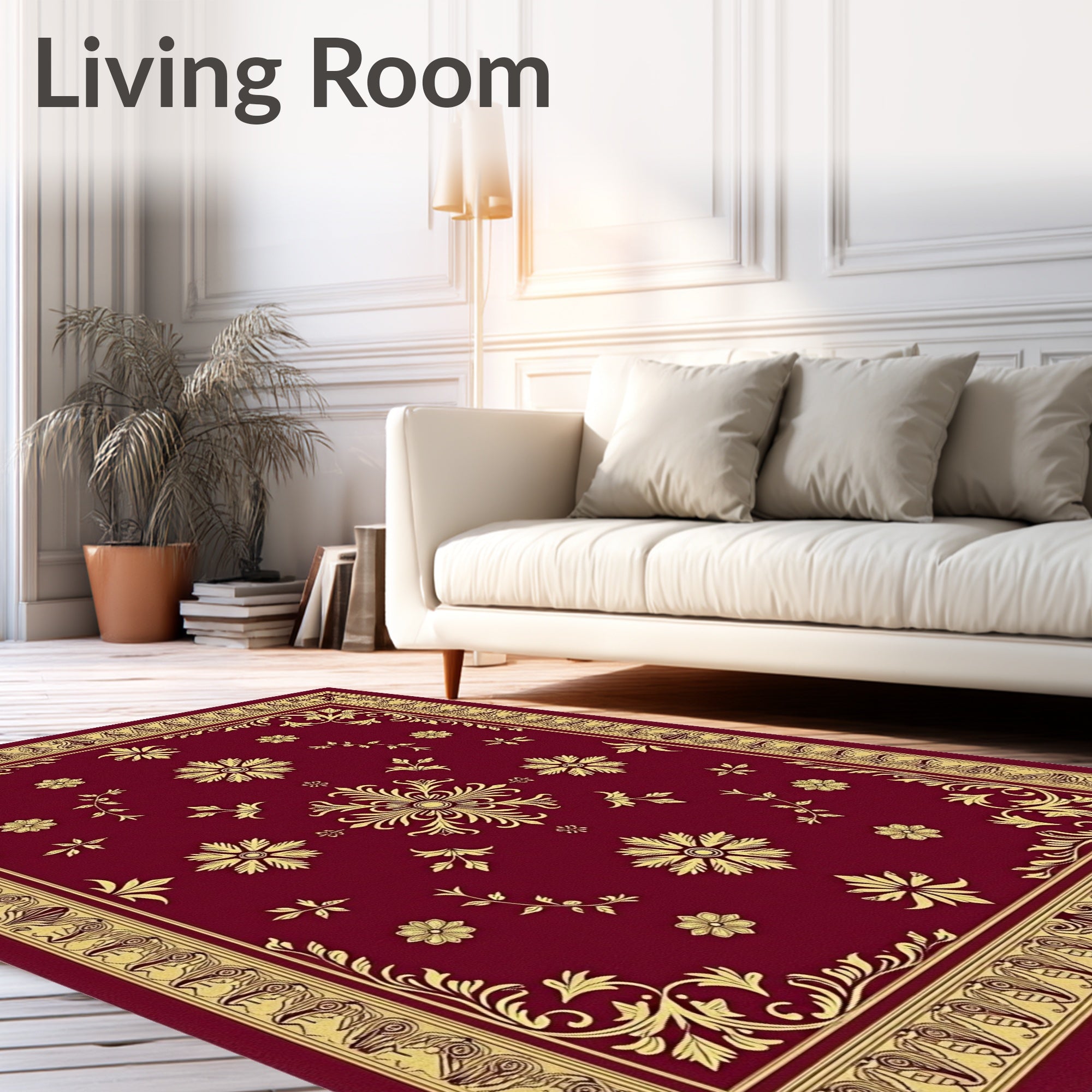 Regal Red Floral Medallion Border Rug