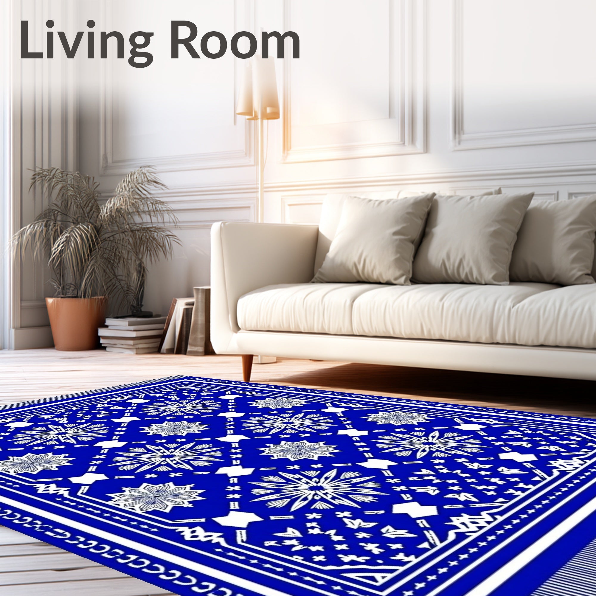 Bold Royal Blue Radial Starburst Rug