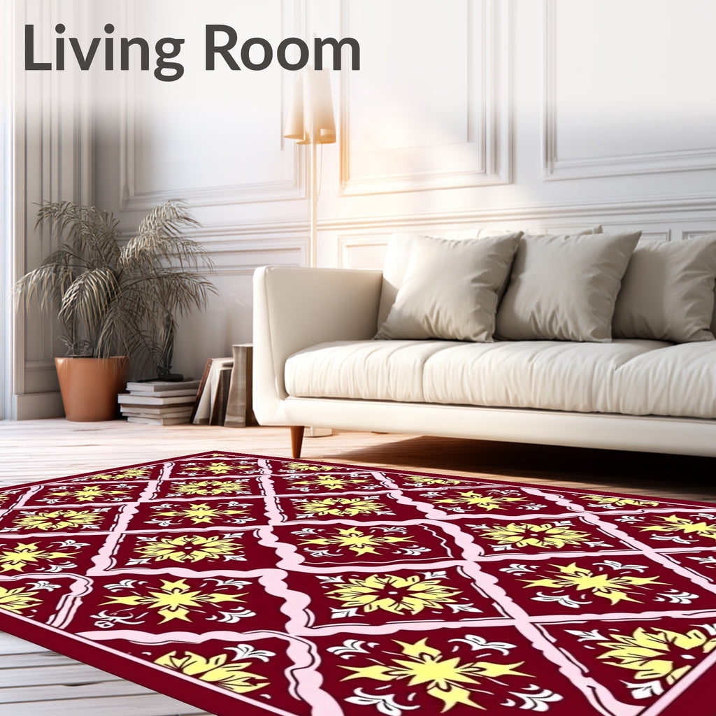 Crimson Yellow Floral Lattice Rug