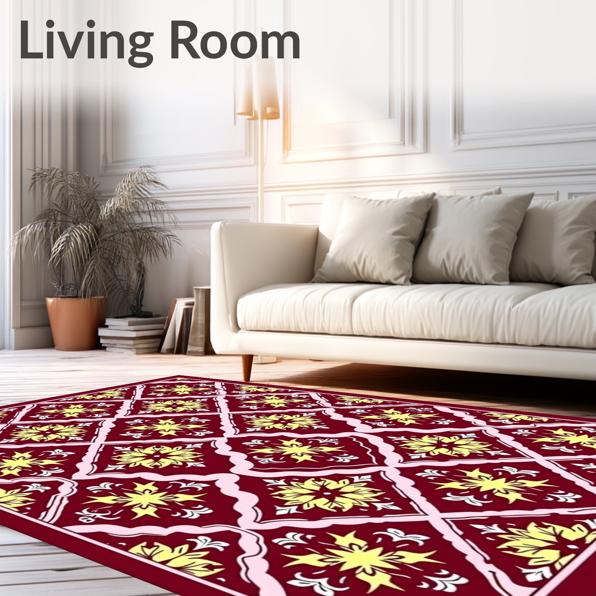 Crimson Yellow Floral Lattice Rug