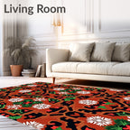 Ornate Red White Holly Floral Rug