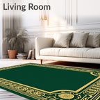Elegant Golden Floral Border Green Rug