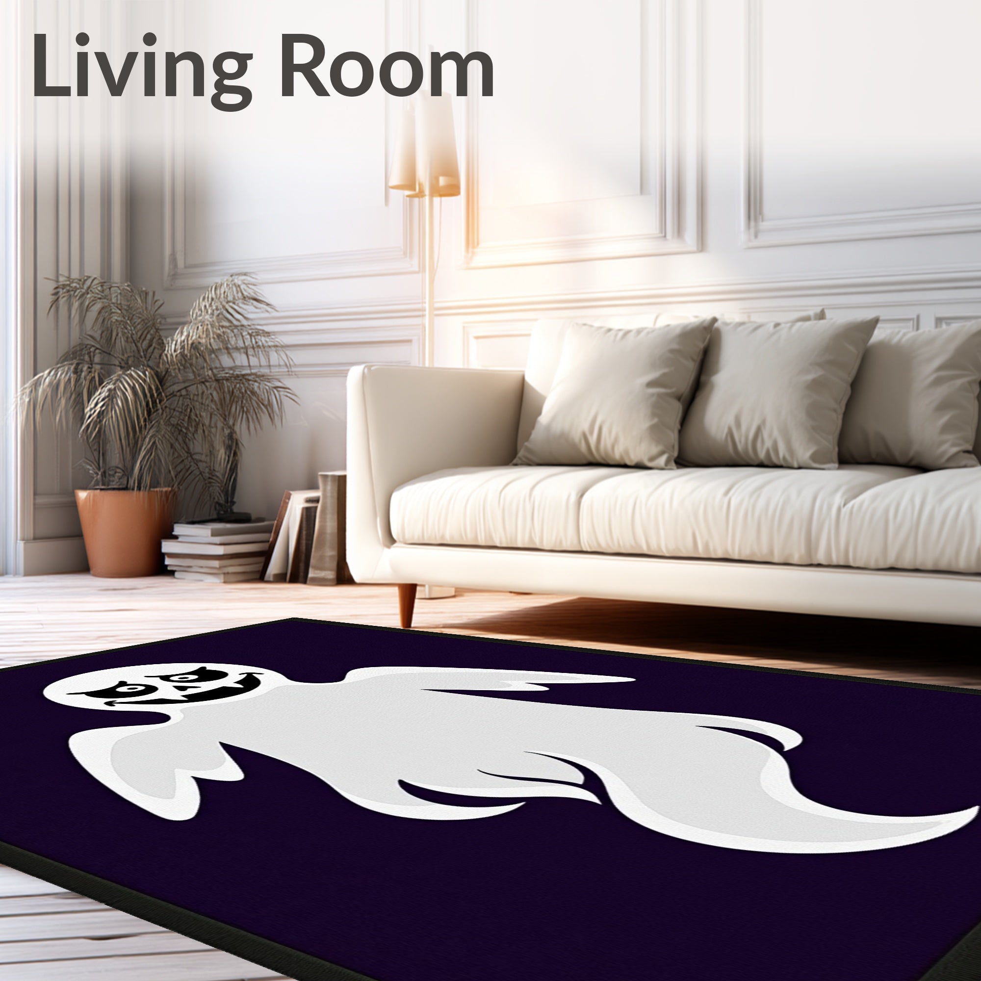 Spooky Ghost Halloween Purple Background Rug
