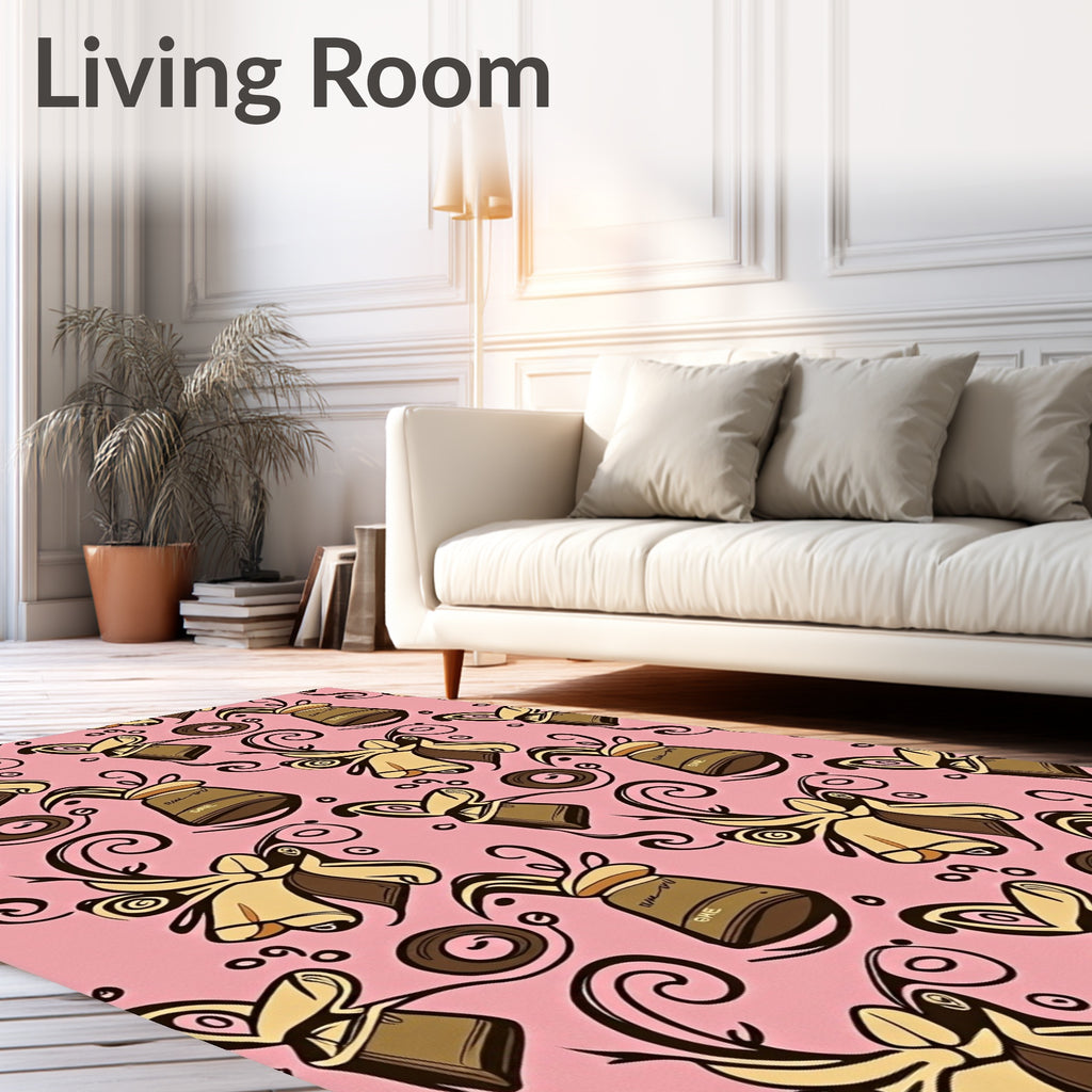 Whimsical brown bell floral pink Rug