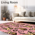 Whimsical brown bell floral pink Rug
