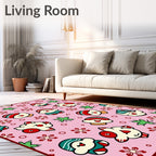 Pink Festive Christmas Characters Snowflakes Rug