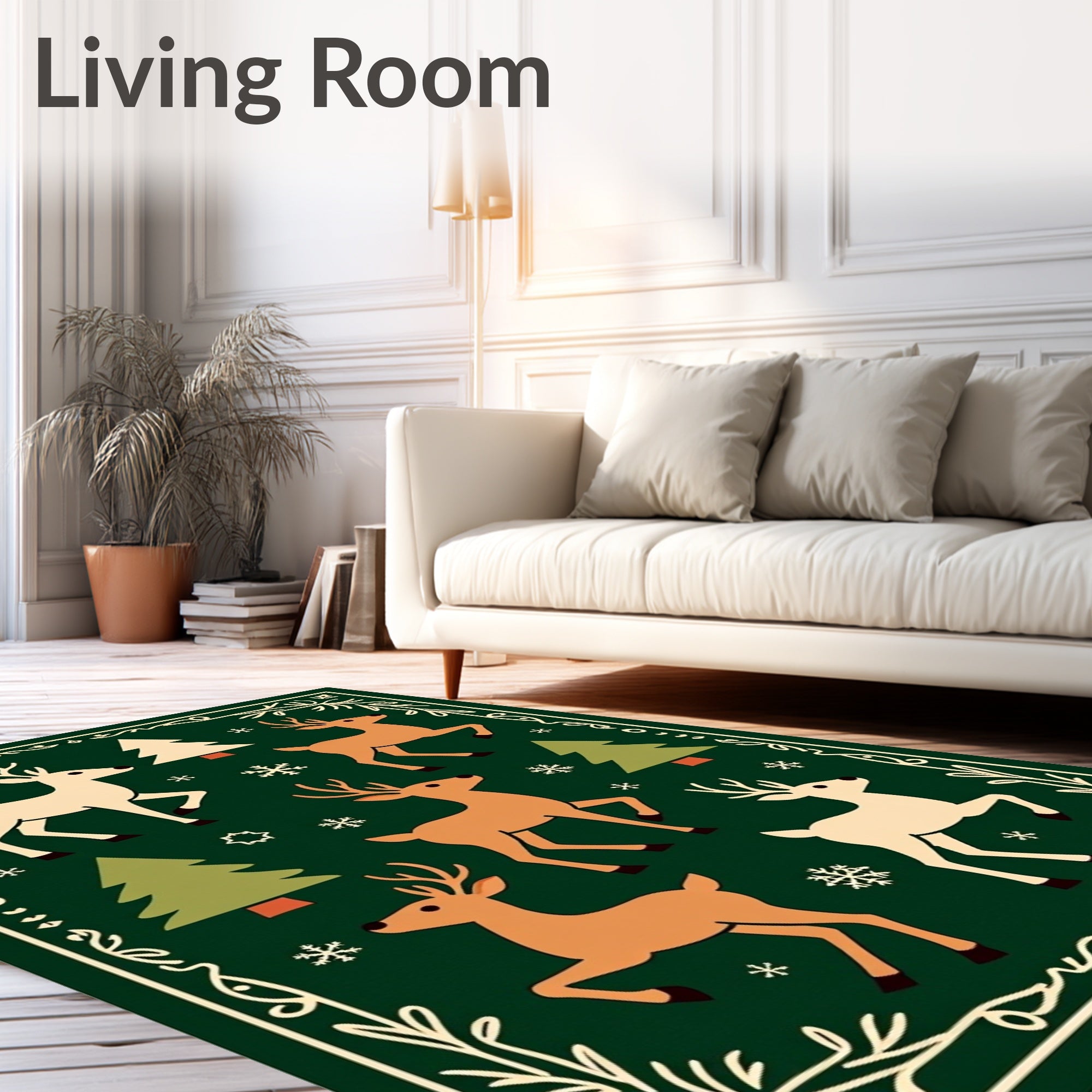 Whimsical Deer and Tree Forest Scene Rug