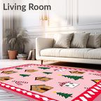 Pink Christmas Village Trees Candy Canes Rug