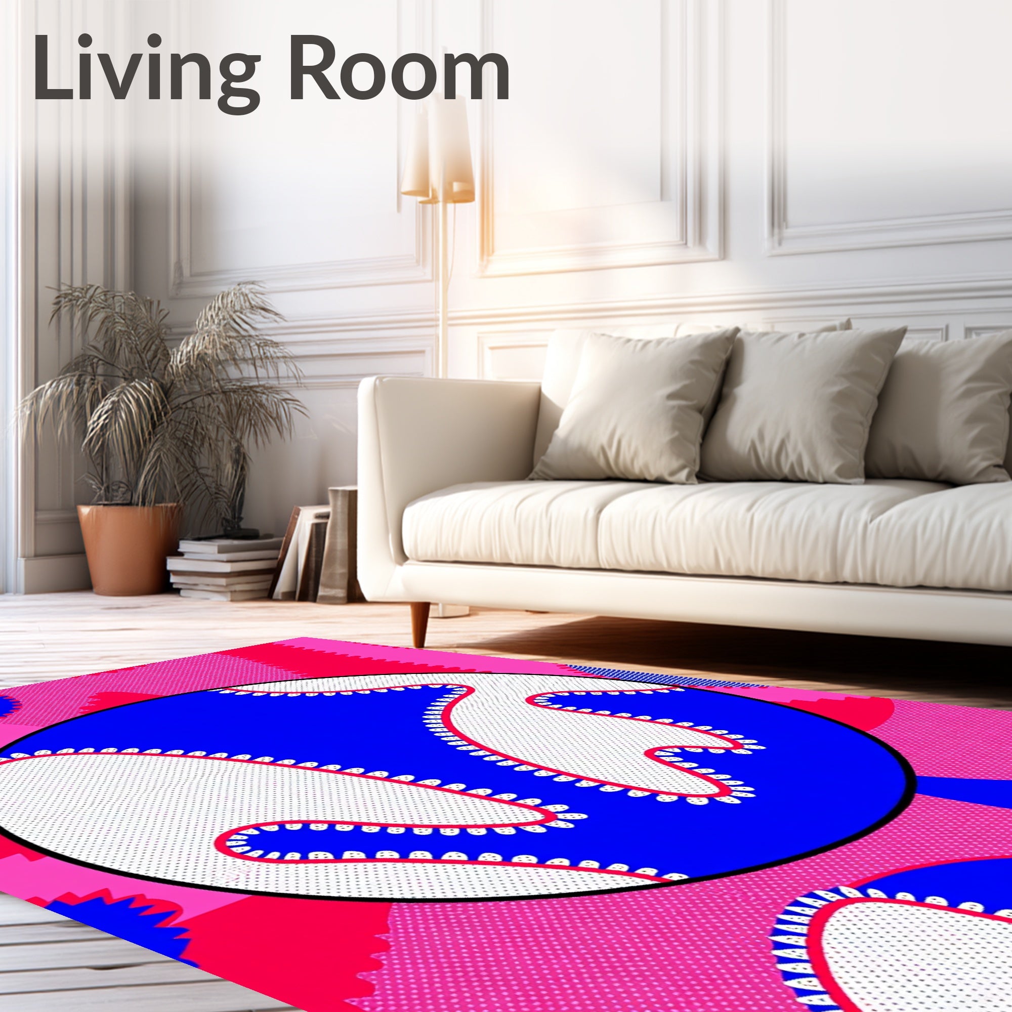 Bold Pink Blue Blob Abstract Rug