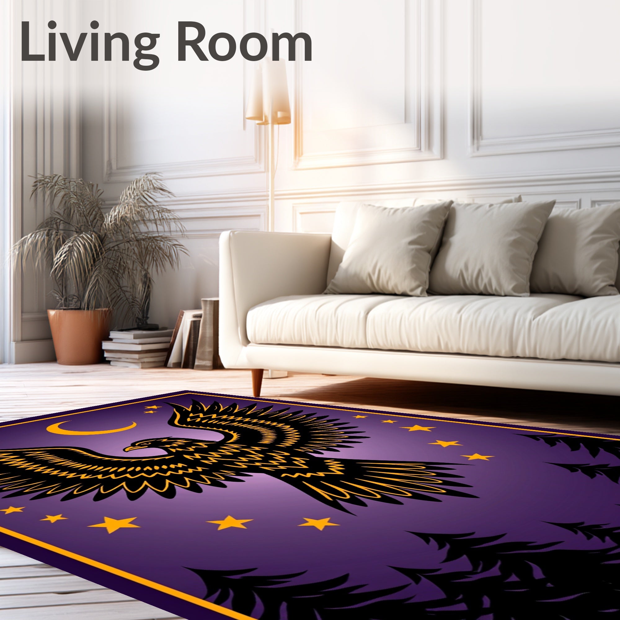 Golden Eagle Moonlit Starry Night Forest Rug