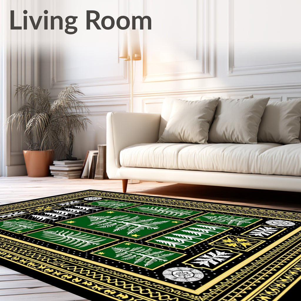 Jungle Green White Pine Woodland Collage Rug
