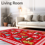 Red Gingerbread Village Snowflakes Candy Canes Rug