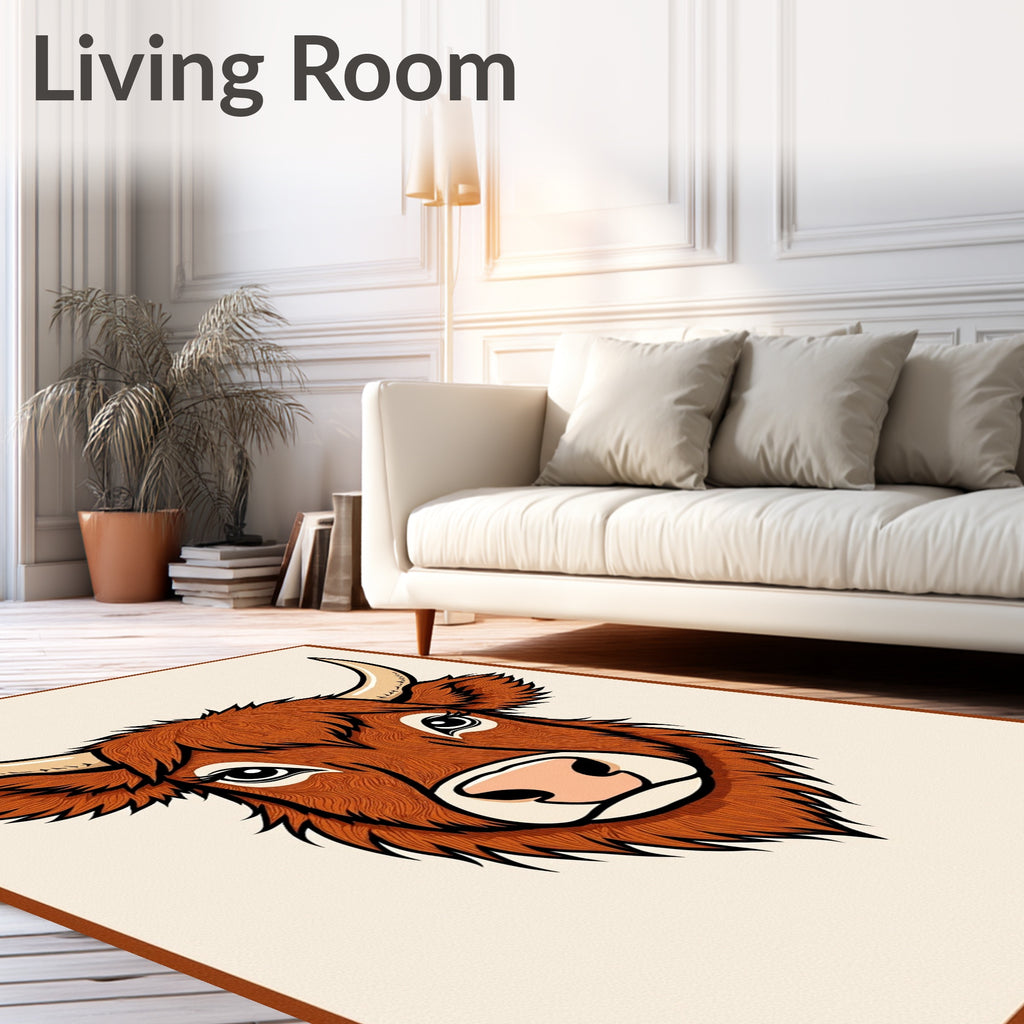 Rustic Highland Cow Portrait Rug