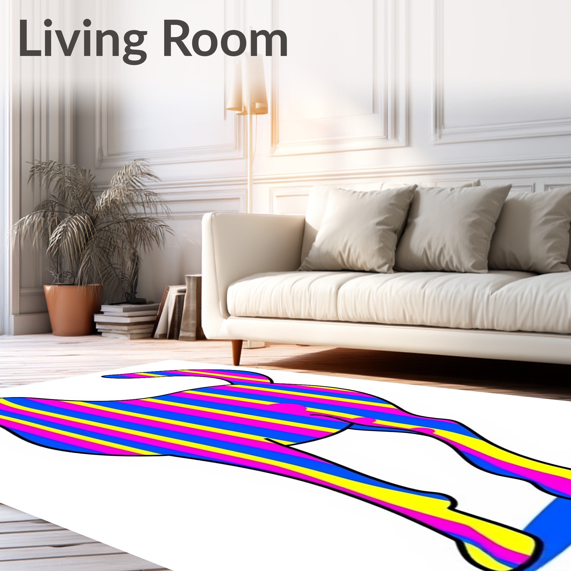 Vibrant Pink Blue Yellow Striped Dog Rug