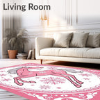Pink Horse Snowflakes Oval Frame Rug