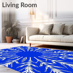 White Feather Mandalas on Blue Background Rug