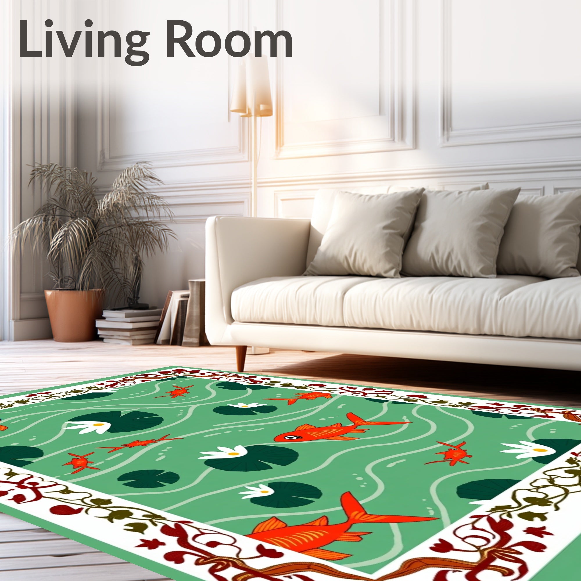 Orange Fish Pond Lily Pad Border Rug