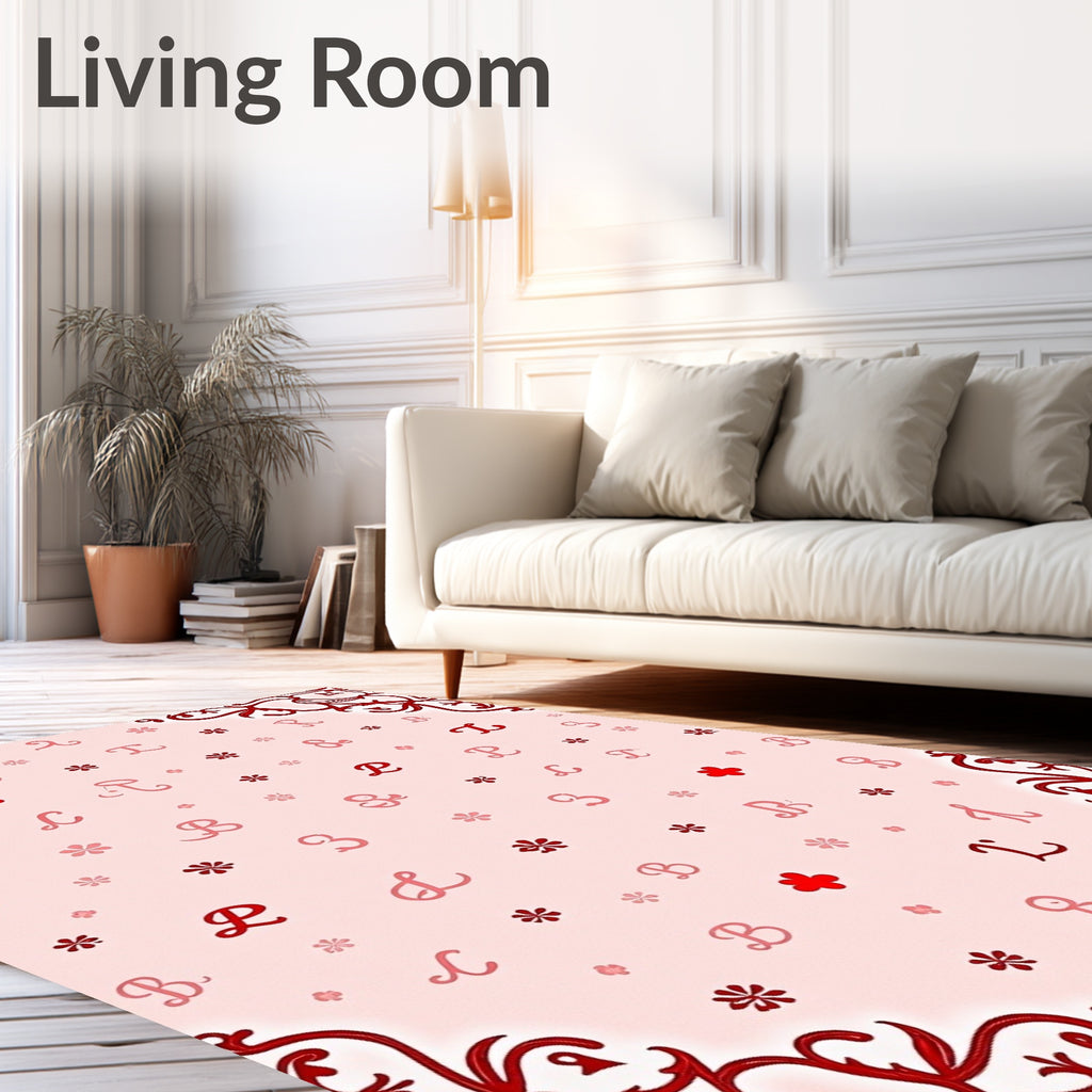 Crimson Floral Monogrammed Lattice Rug