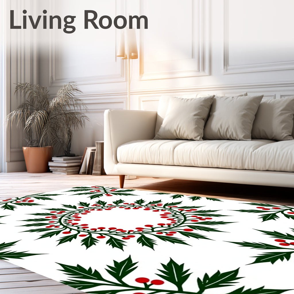 Green Holly Berry Garland Wreath Rug