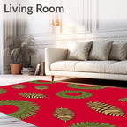 Festive Green Wreath Pinecone Holiday Rug
