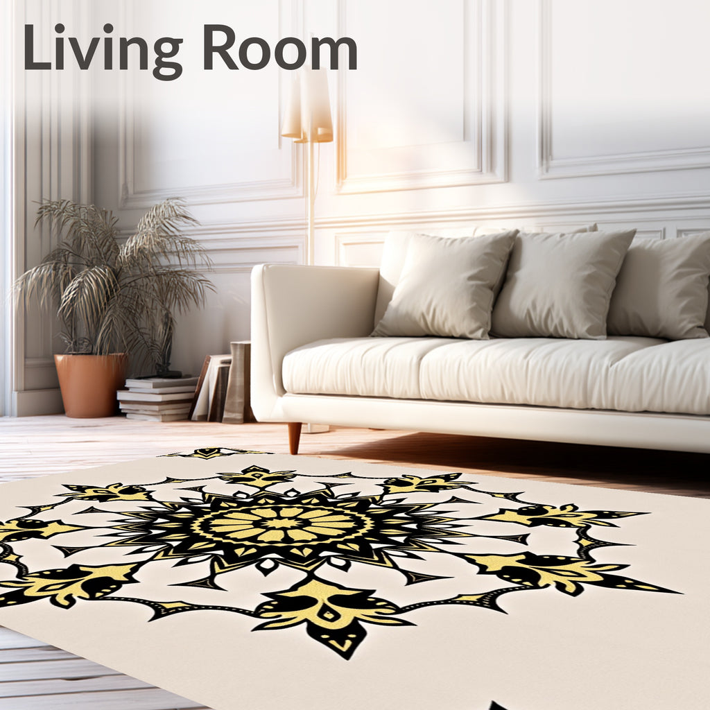Golden Black Radial Starburst Medallion Rug
