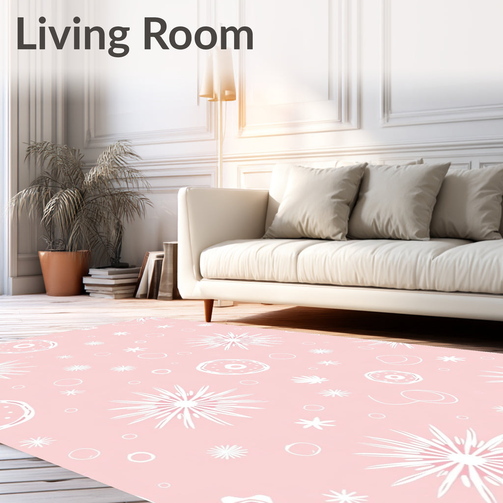 Pink White Floral Scatter Rug