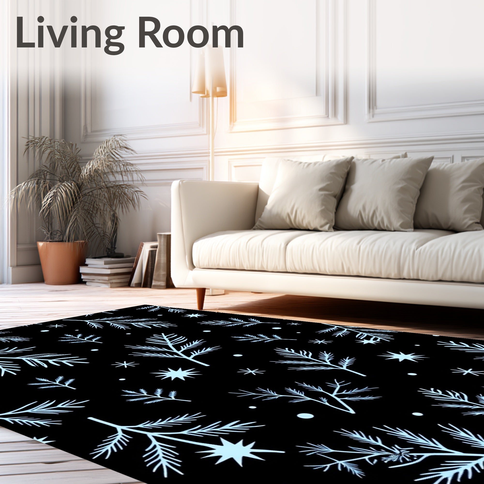 Light Blue Winter Branch Stars Rug