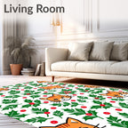 Playful Orange Cat Holly Berries Rug