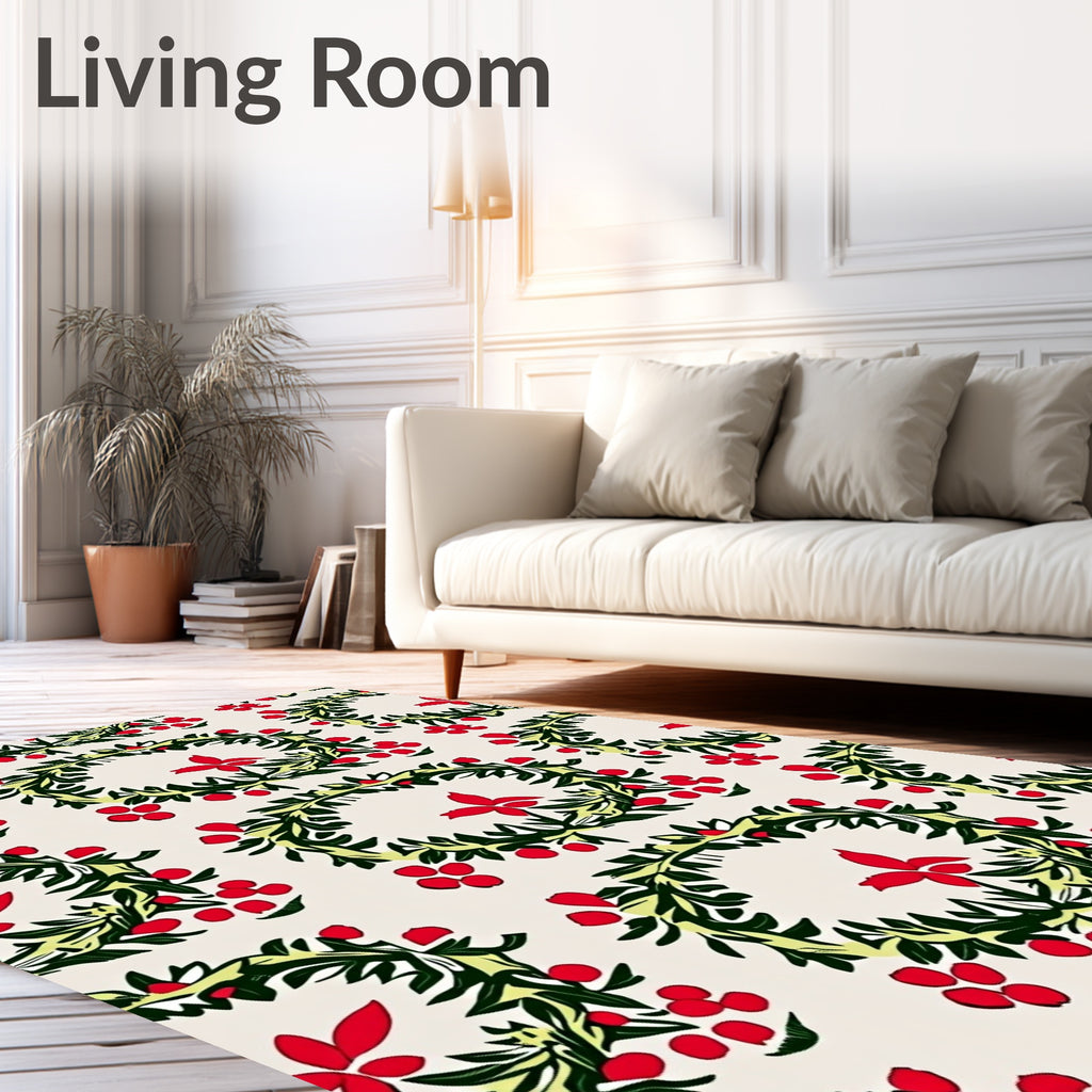 Red Berry Green Leaf Wreath Rug
