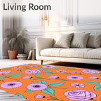 Bright Orange Lilac Floral Garden Rug