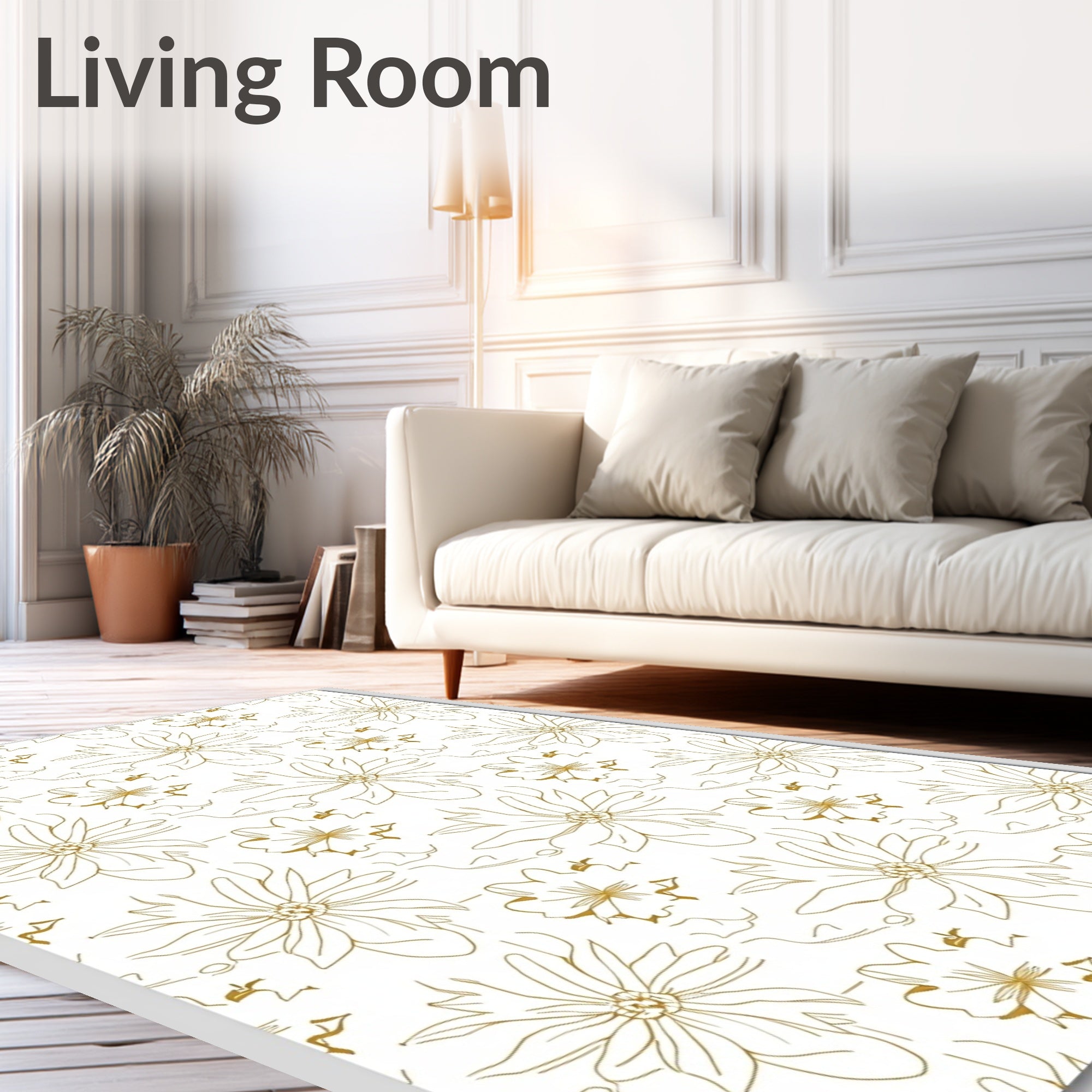 Golden Line Art Floral Repeats Rug