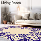 Deep Blue Floral Scroll Frame Rug