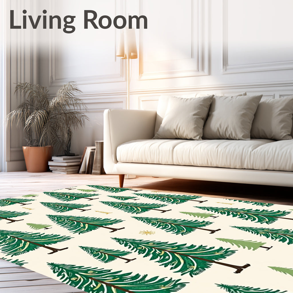 Green Pine Forest Christmas Trees Rug