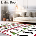 Festive Reindeer Penguin Holiday Border Rug