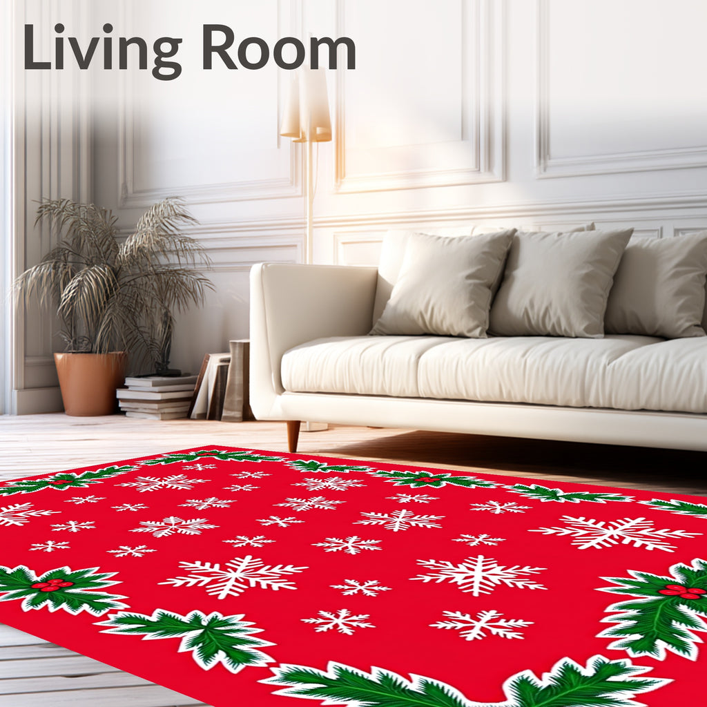 Winter Wonderland Snowflake Holly Garland Rug
